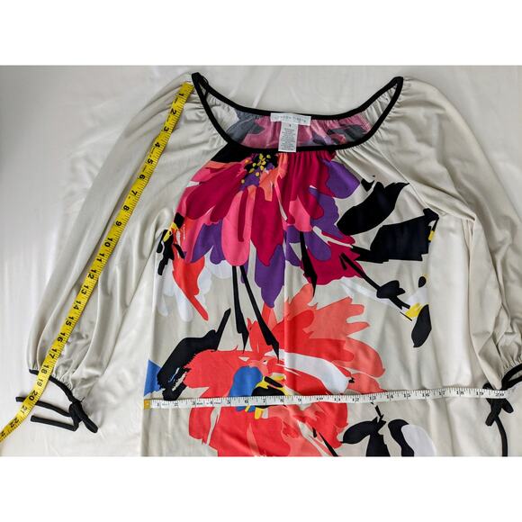 LONDON TIMES 3/4 Sleeve Floral & Tan Shift Dress Size 4 - Picture 9 of 9